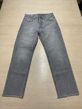 GAP Cheeky Straight High Rise Jeans Size 27/4R Gray Raw Hem (A005_